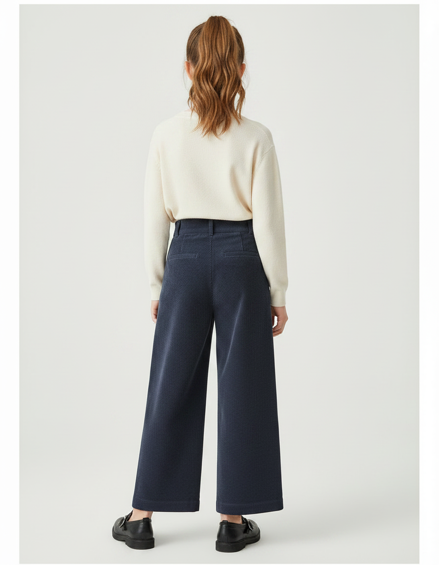 Pantalon Chino Bleu Marine Côtelé Ample Enfant - Cordé - vue 2