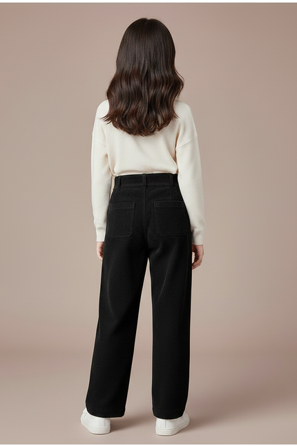 Pantalon Chino Noir Côtelé Droit Enfant Décontracté - Cordé - vue 2
