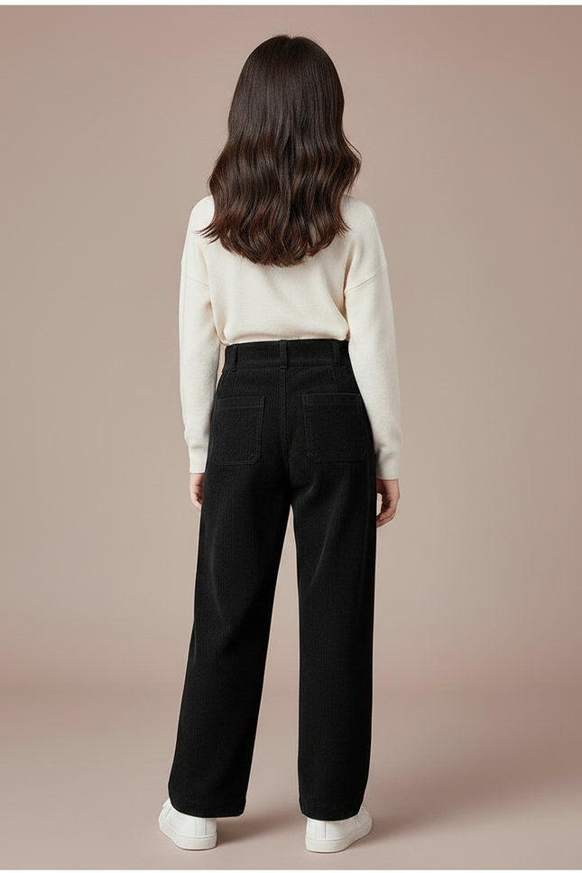 Pantalon Chino Noir Côtelé Droit Enfant Décontracté - Cordé - vue 2