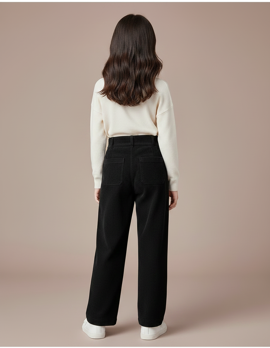 Pantalon Chino Noir Côtelé Droit Enfant Décontracté - Cordé - vue 2