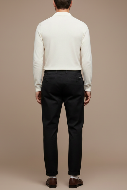 Pantalon Chino Noir Coton Tapered Décontracté Homme - vue 2