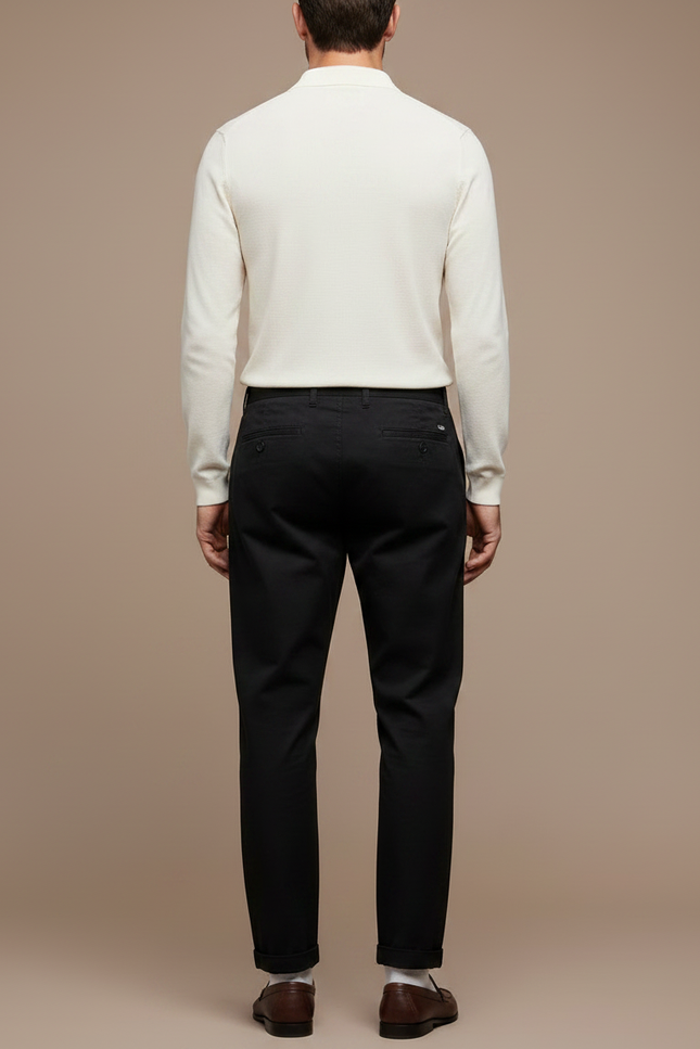 Pantalon Chino Noir Coton Tapered Décontracté Homme - vue 2