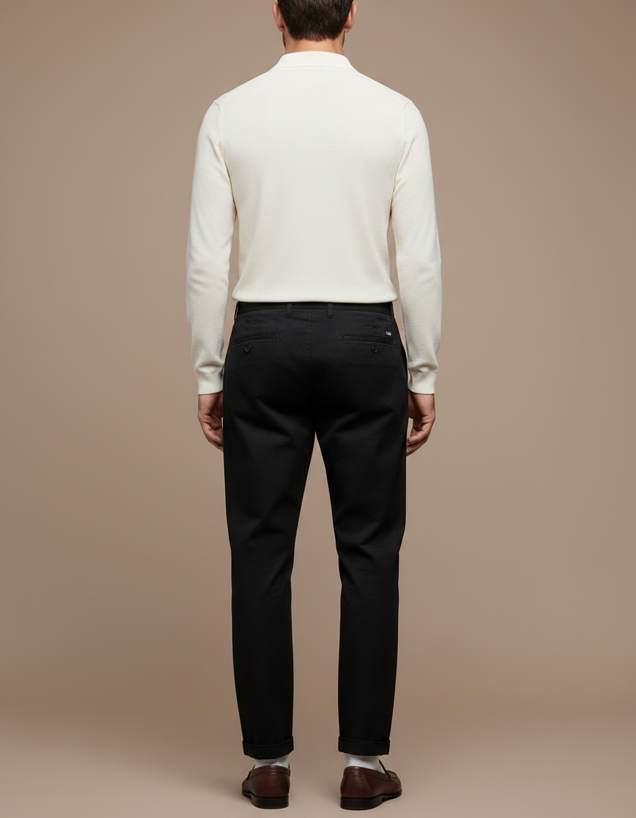 Pantalon Chino Noir Coton Tapered Décontracté Homme - vue 2