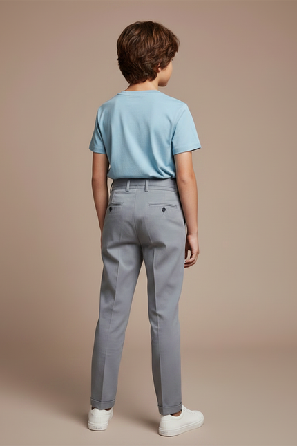 Pantalon Chino Gris Plissé Slim Élégant Enfant - Gabardine - vue 2