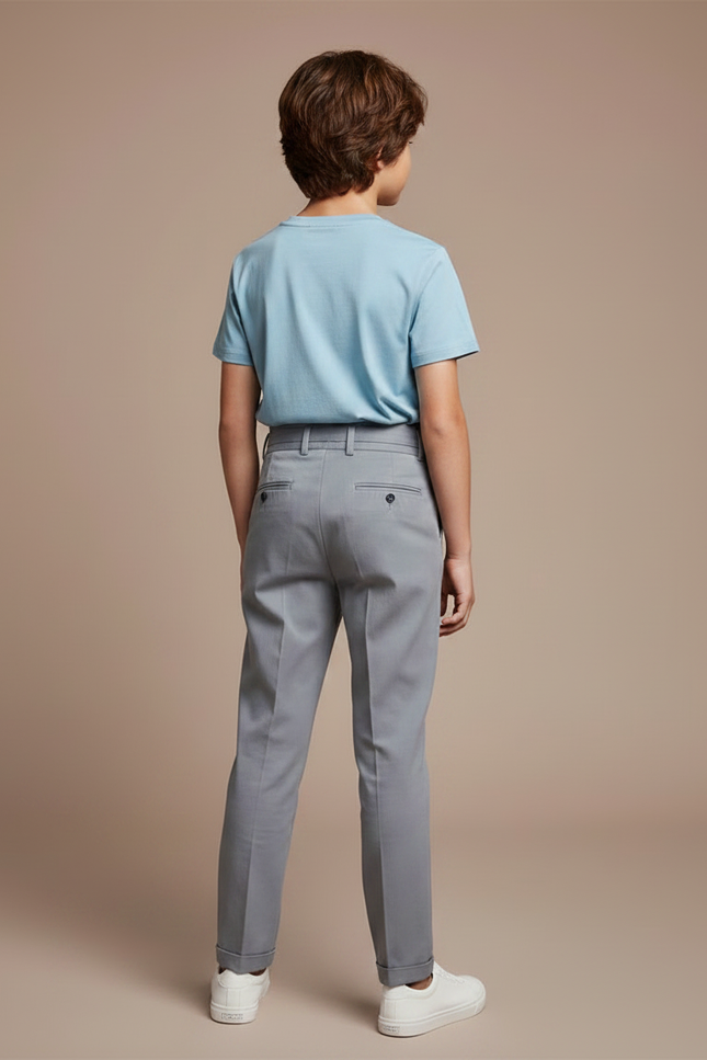 Pantalon Chino Gris Plissé Slim Élégant Enfant - Gabardine - vue 2