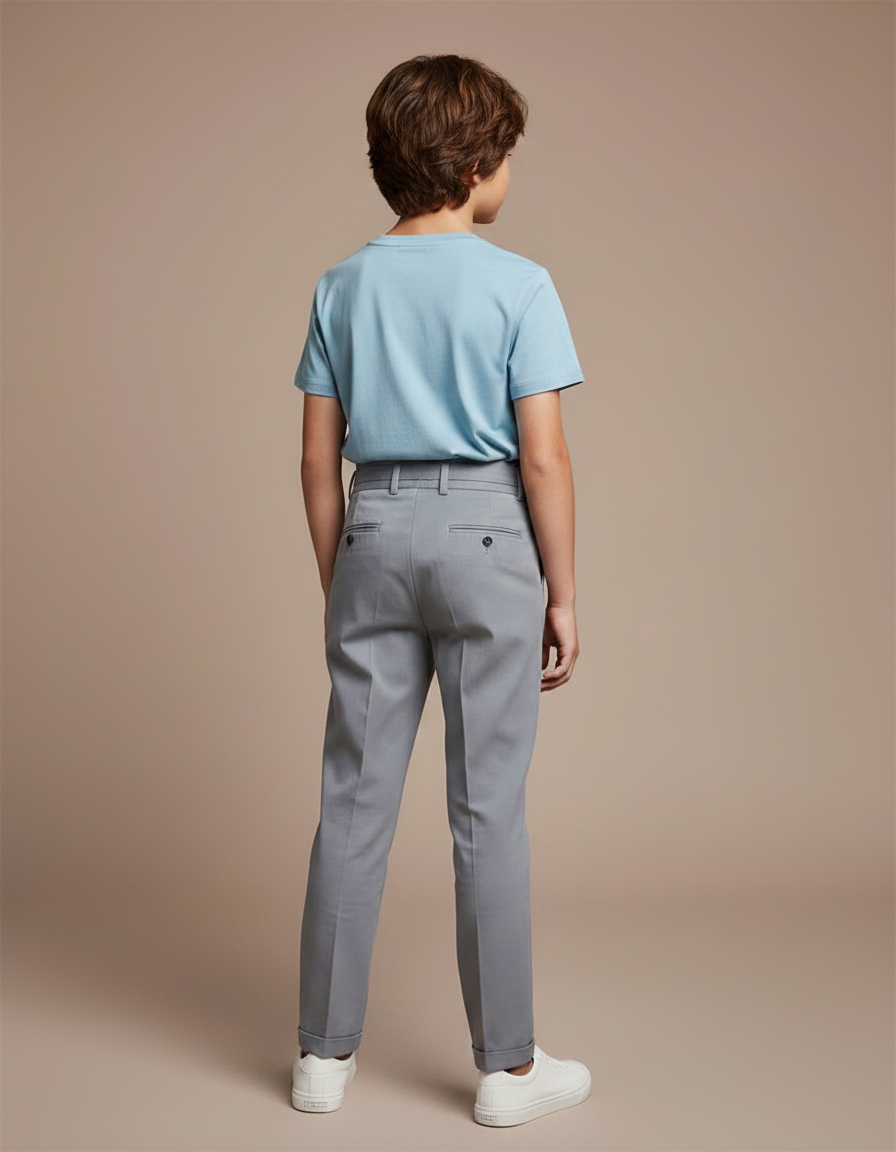 Pantalon Chino Gris Plissé Slim Élégant Enfant - Gabardine - vue 2
