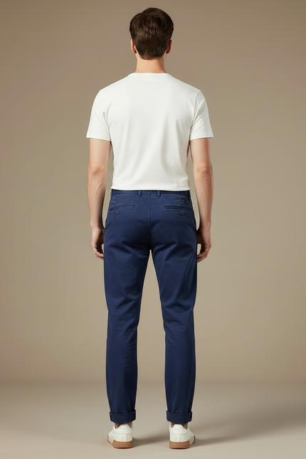 Pantalon Chino Regular Fit - Marine Coton - vue 2