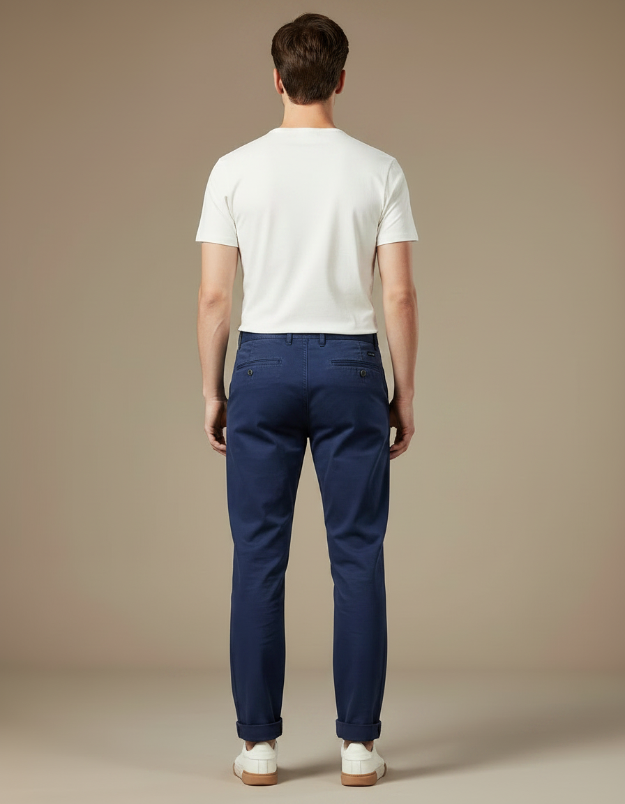 Pantalon Chino Regular Fit - Marine Coton - vue 2