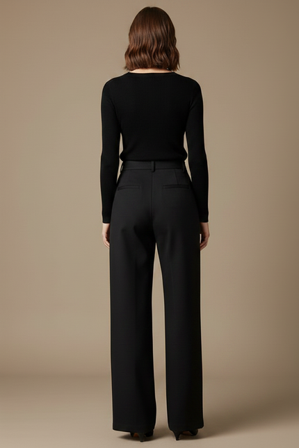Pantalon Chino Noir Fluide Plissé Élégant Femme - Polyester - vue 2