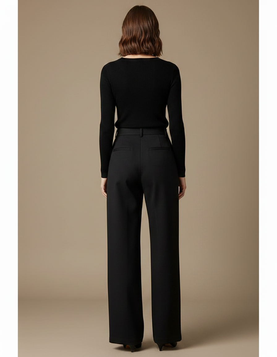 Pantalon Chino Noir Fluide Plissé Élégant Femme - Polyester - vue 2