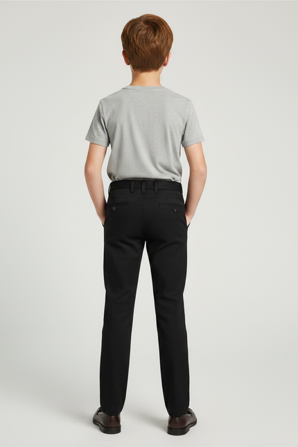 Pantalon Chino Noir Droit Coton Élégant Garçon - vue 2