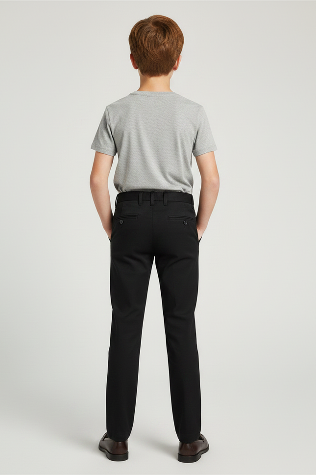 Pantalon Chino Noir Droit Coton Élégant Garçon - vue 2