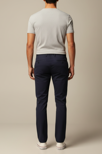 Pantalon Chino Marine Coton Droit Confortable Homme - vue 2