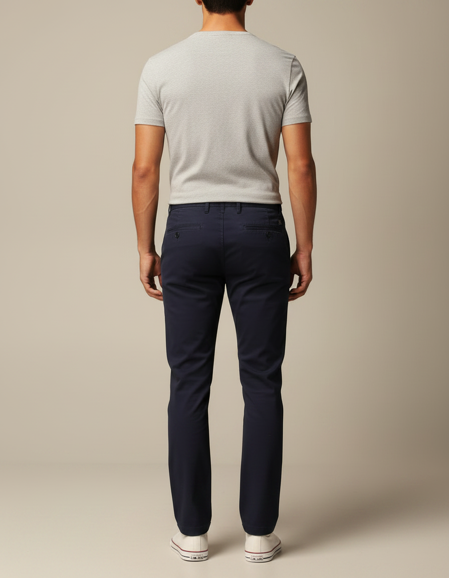 Pantalon Chino Marine Coton Droit Confortable Homme - vue 2
