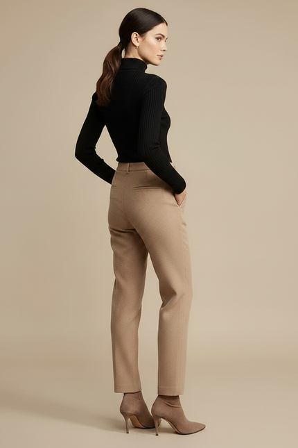 Pantalon Chino Beige Laine Droit Taille Haute Femme - vue 2