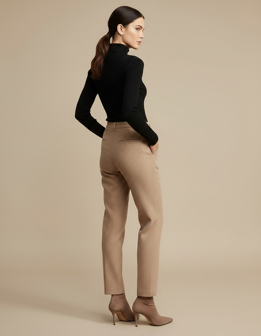 Pantalon Chino Beige Laine Droit Taille Haute Femme - vue 2