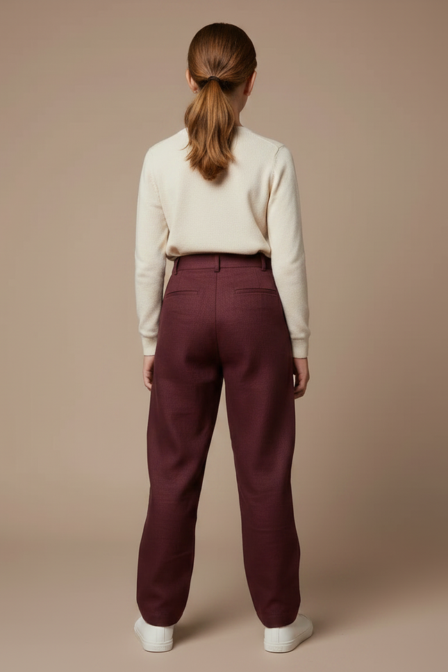 Pantalon Chino Bordeaux Ample Plissé Décontracté Femme - Laine - vue 2