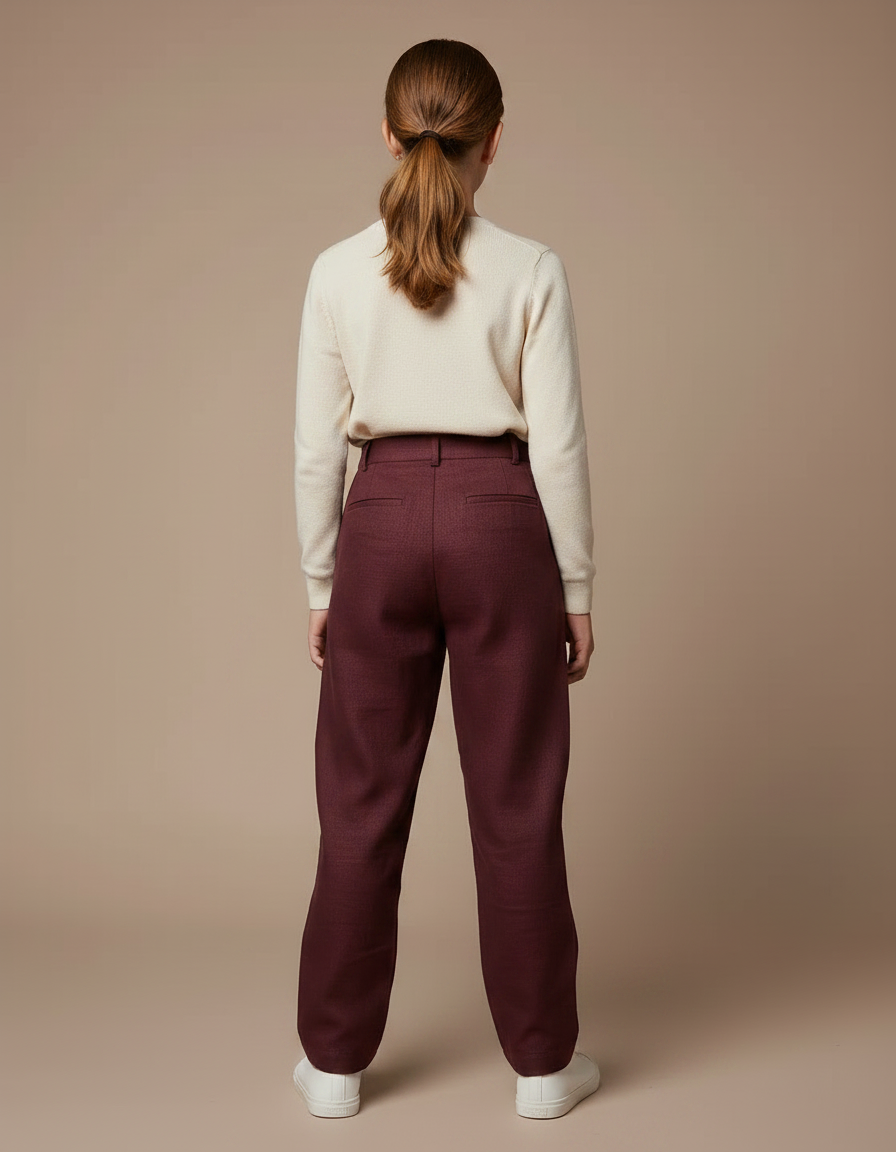 Pantalon Chino Bordeaux Ample Plissé Décontracté Femme - Laine - vue 2