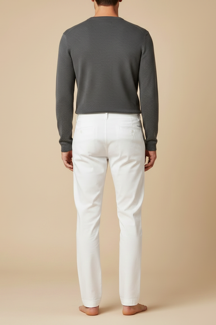 Pantalon Chino Blanc Coton Coupe Droite Décontracté Élégant Homme - vue 2