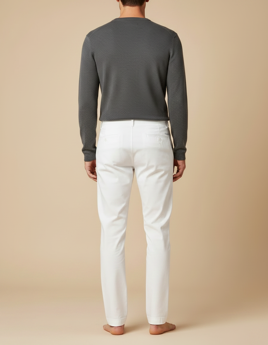 Pantalon Chino Blanc Coton Coupe Droite Décontracté Élégant Homme - vue 2