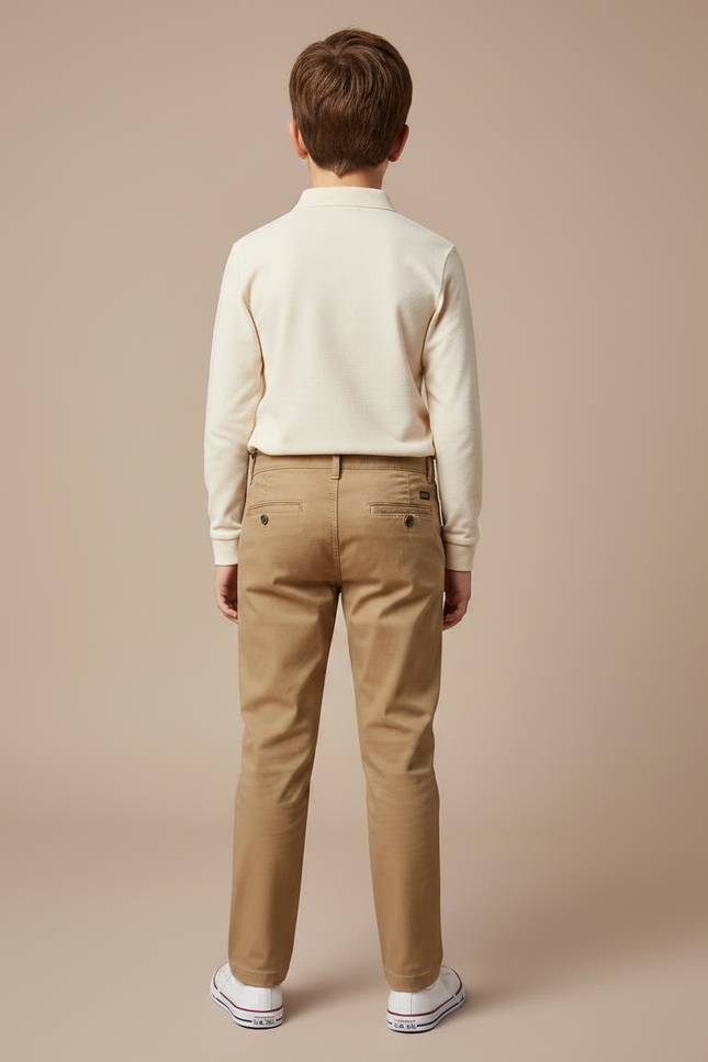 Pantalon Chino Beige Coton Droit Enfant Basique - vue 2