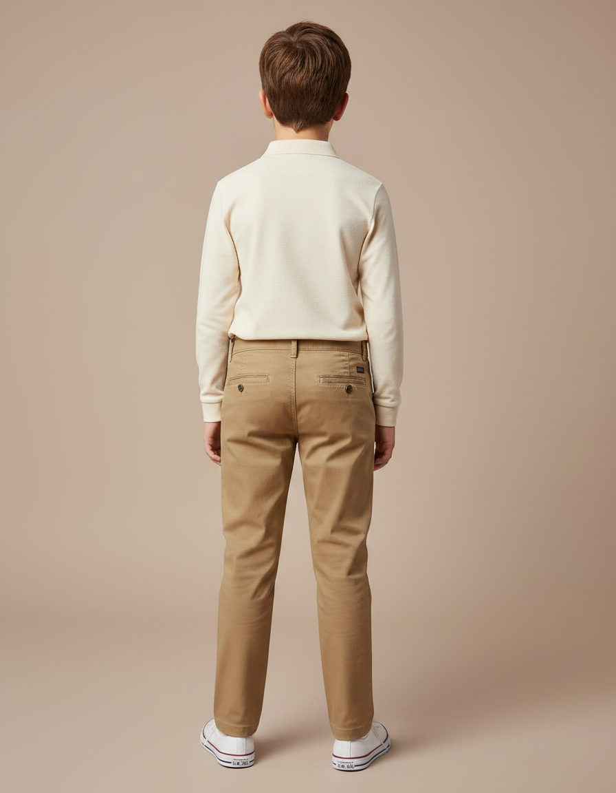 Pantalon Chino Beige Coton Droit Enfant Basique - vue 2