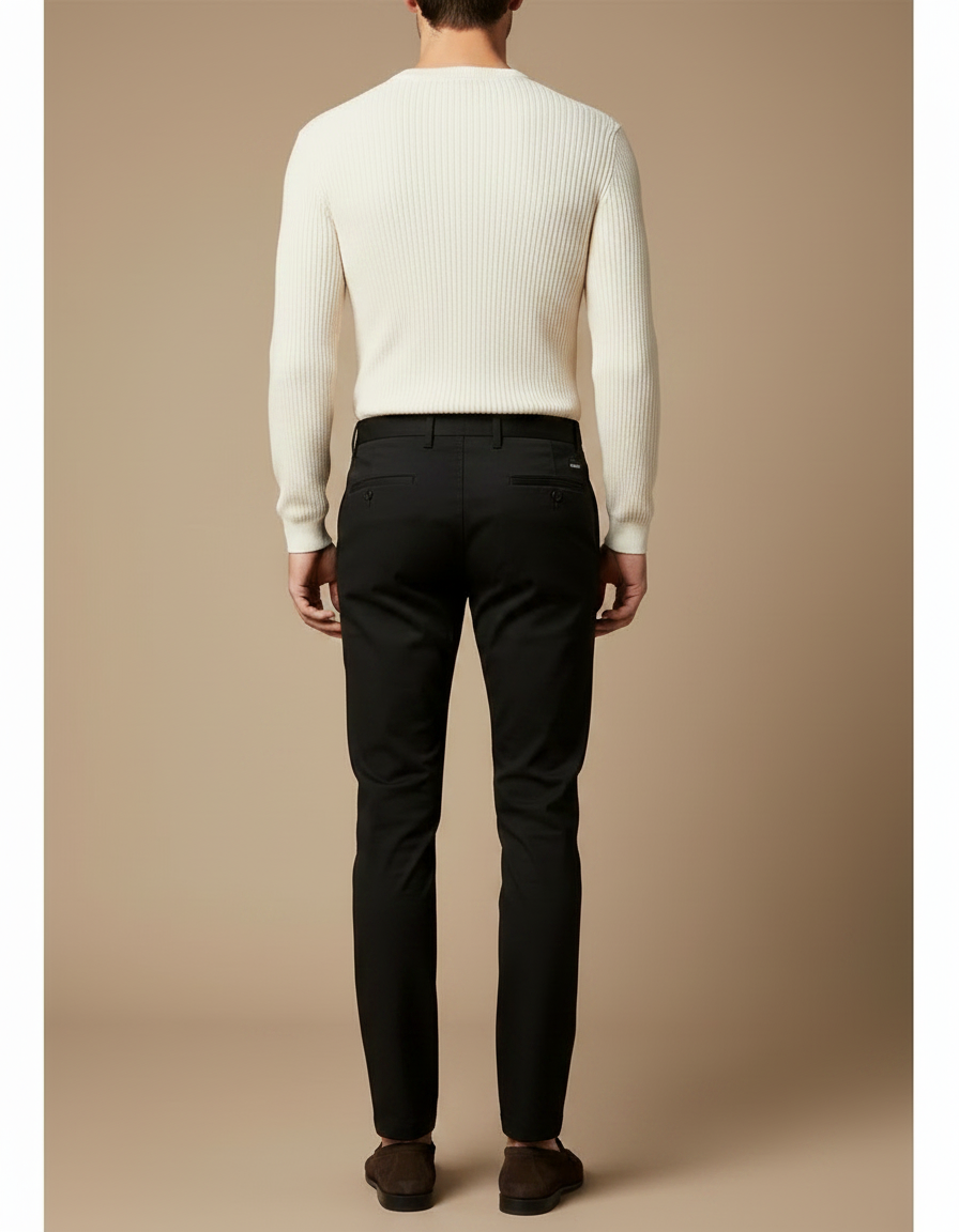 Pantalon Chino Noir Slim Homme Élégant Classique - Gabardine - vue 2
