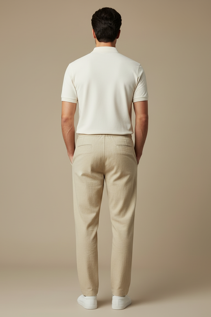 Pantalon Chino Beige Lin Cordon Ample Décontracté - vue 2