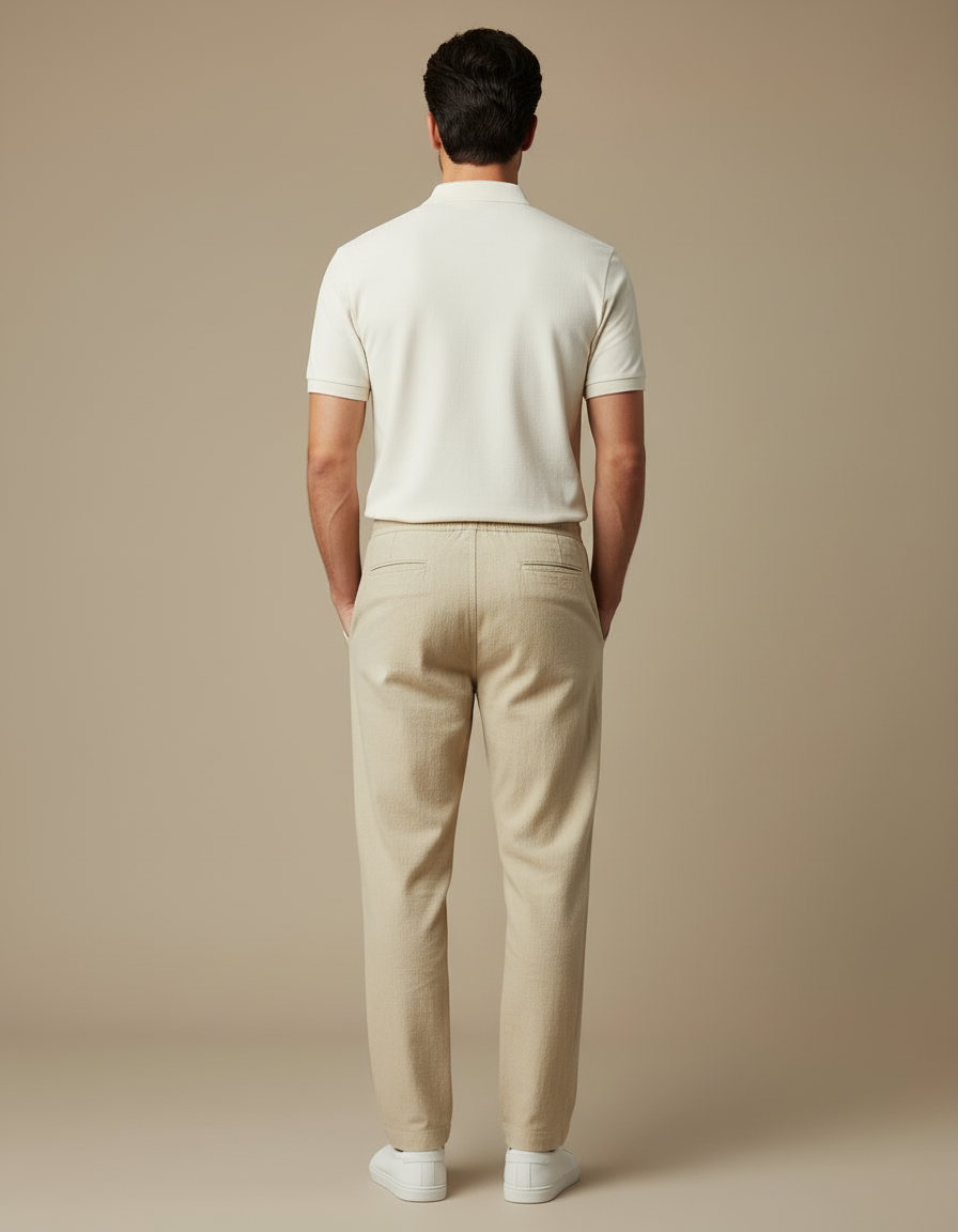Pantalon Chino Beige Lin Cordon Ample Décontracté - vue 2