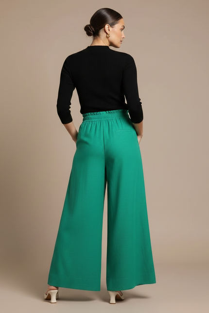 Pantalon Chino Vert Ample Fluide Taille Haute - Lin - vue 2