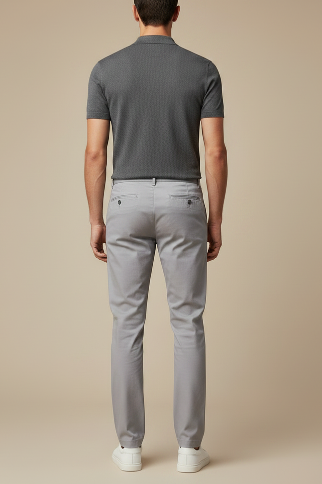 Pantalon Chino Gris Clair Coton Slim Élégant Homme - vue 2
