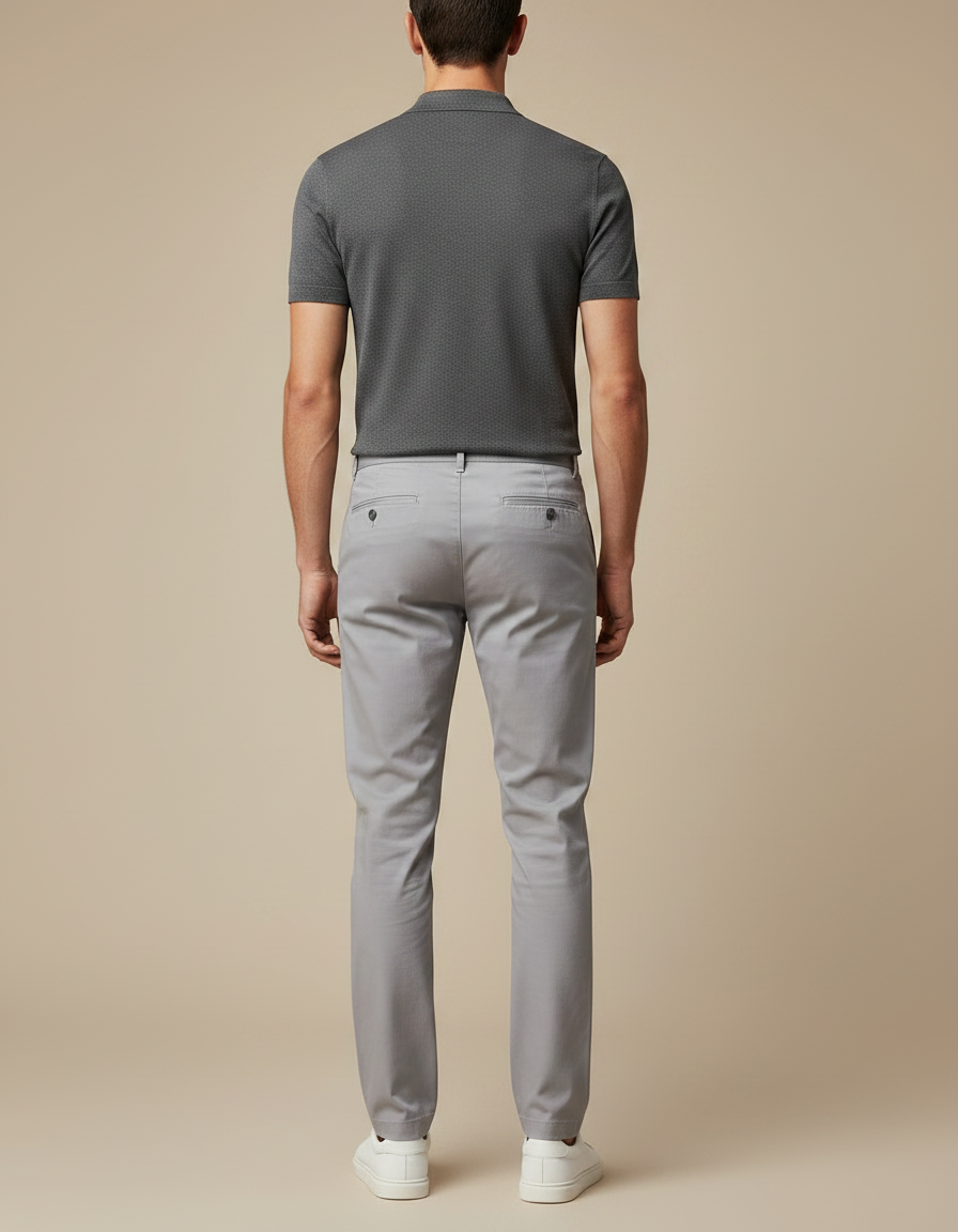 Pantalon Chino Gris Clair Coton Slim Élégant Homme - vue 2