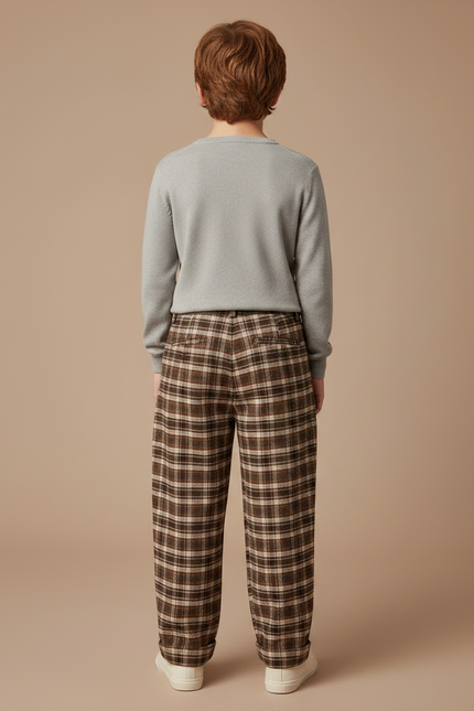 Pantalon Chino Marron Écossais Ample Chaud Garçon - Tweed - vue 2