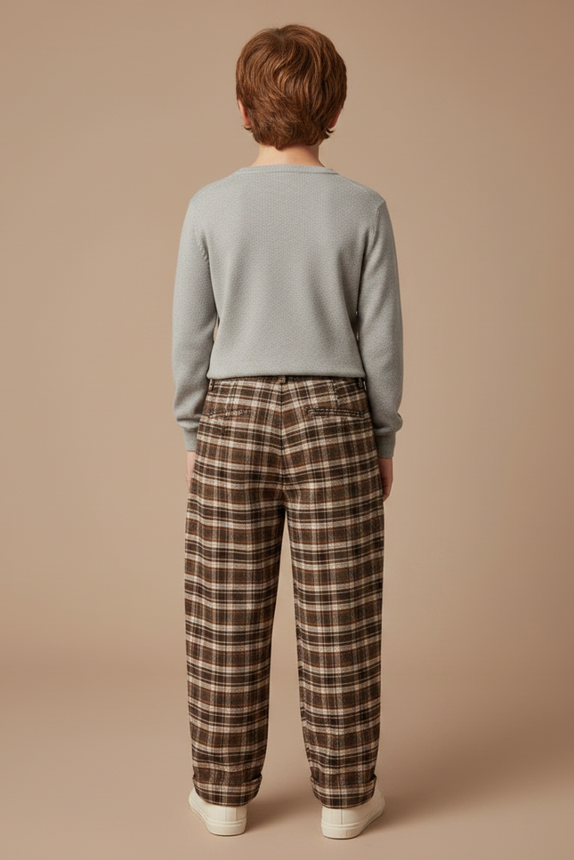 Pantalon Chino Marron Écossais Ample Chaud Garçon - Tweed - vue 2