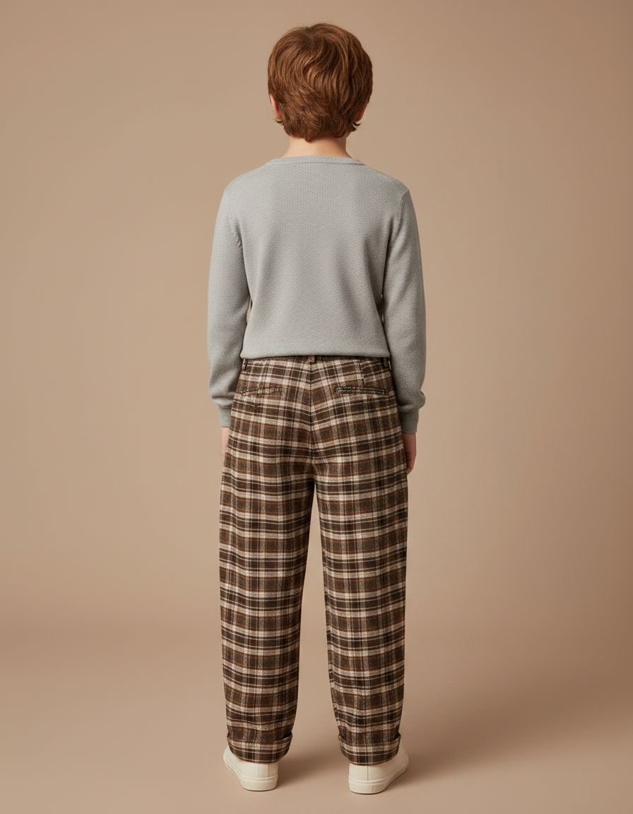 Pantalon Chino Marron Écossais Ample Chaud Garçon - Tweed - vue 2