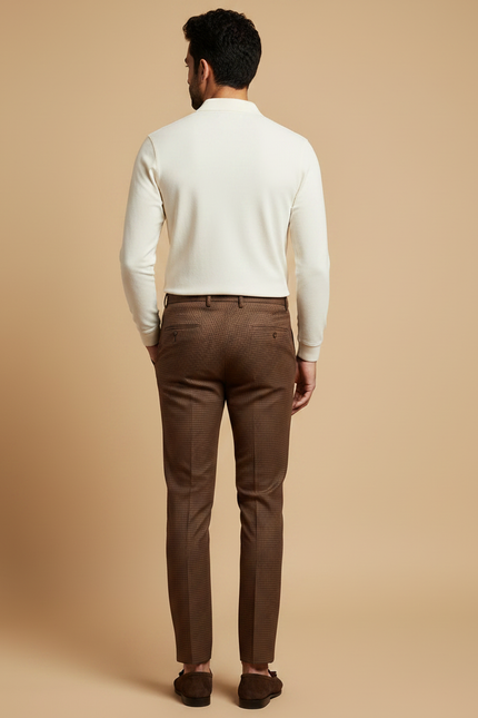 Pantalon Chino Marron Slim Motif Texturé Homme - Laine - vue 2