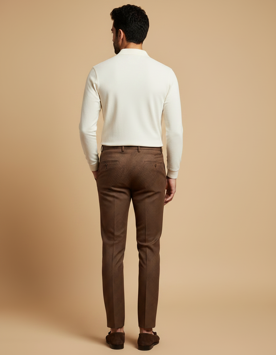 Pantalon Chino Marron Slim Motif Texturé Homme - Laine - vue 2