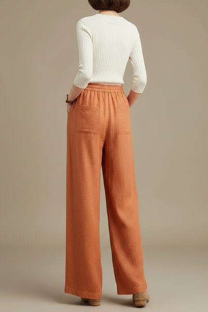 Pantalon Chino Lin Ample Taille Haute Orange - vue 2