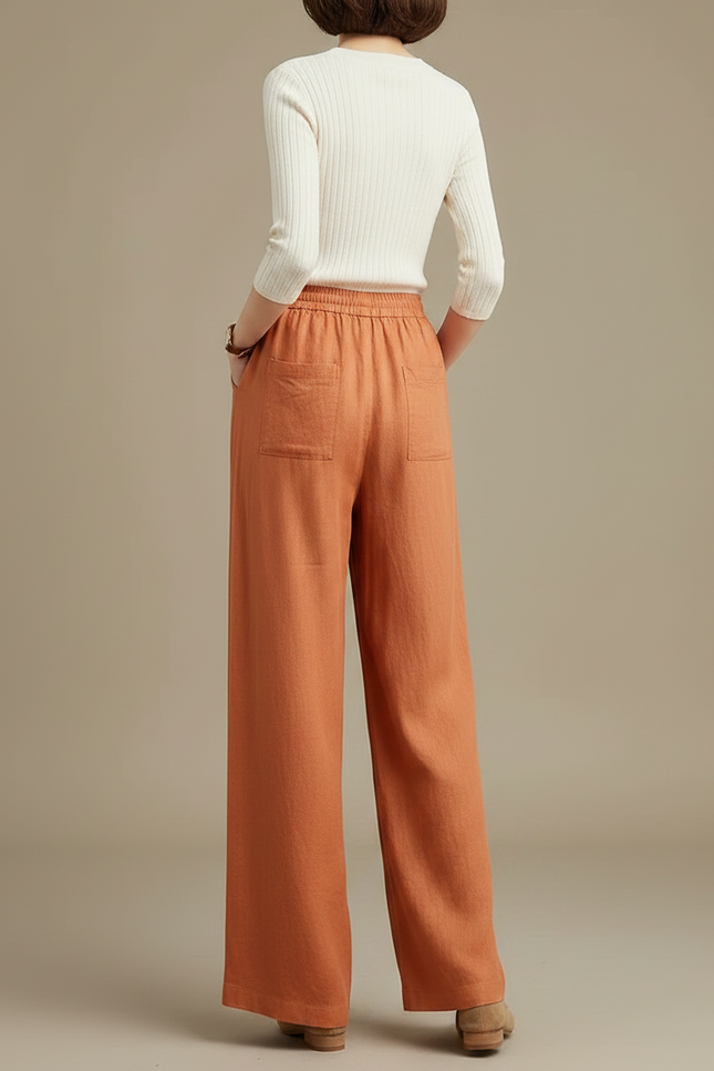 Pantalon Chino Lin Ample Taille Haute Orange - vue 2