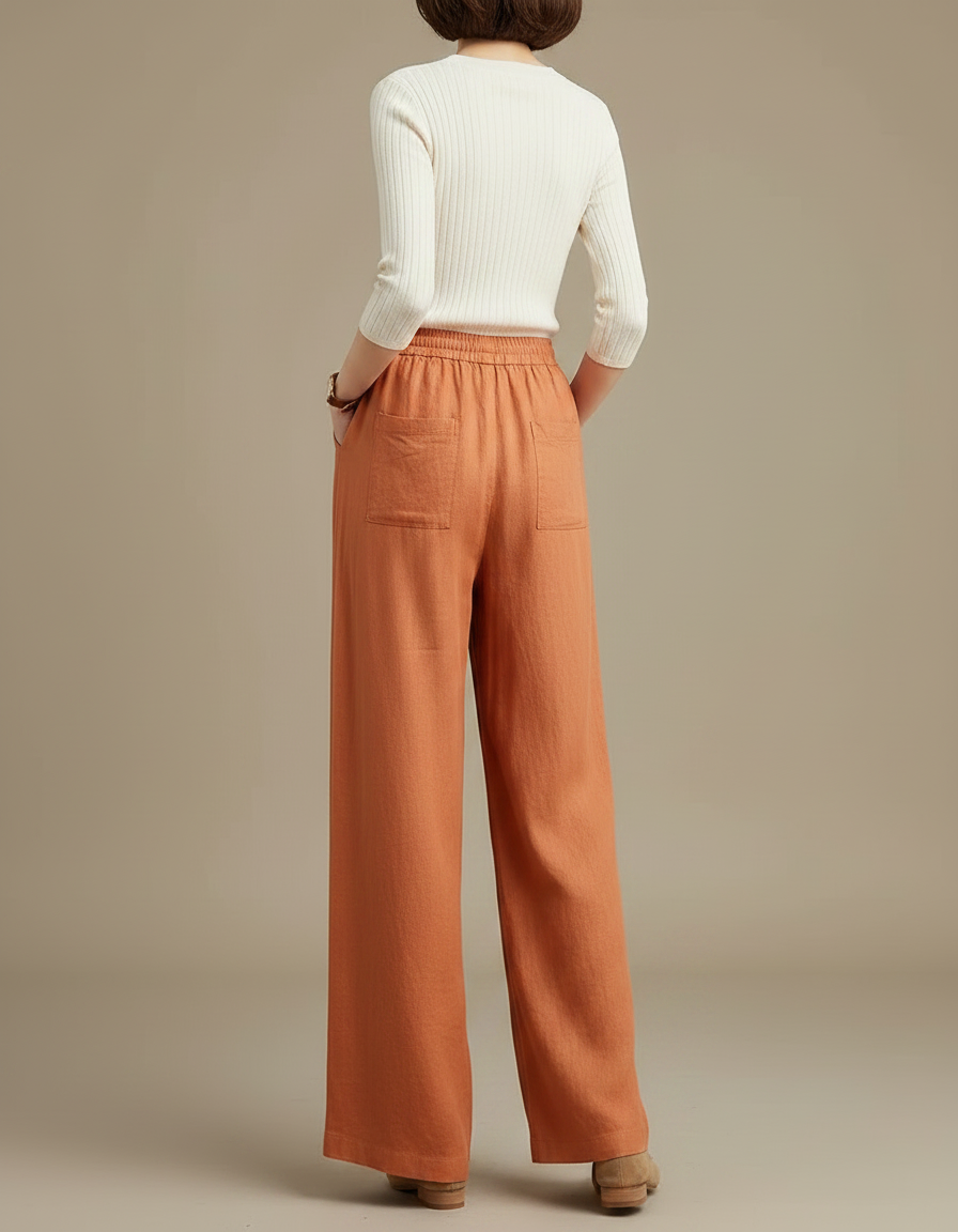 Pantalon Chino Lin Ample Taille Haute Orange - vue 2