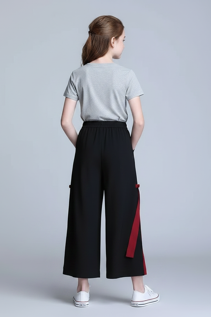Pantalon Chino Noir Ample Dragon Fendu Femme - Polyester - vue 2