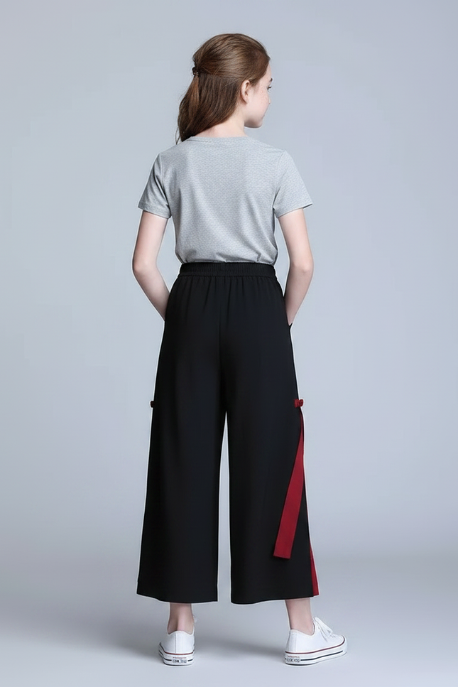 Pantalon Chino Noir Ample Dragon Fendu Femme - Polyester - vue 2