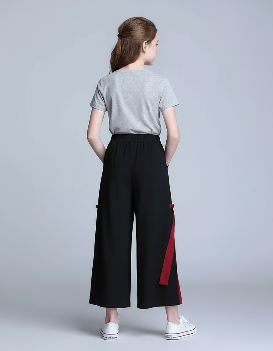 Pantalon Chino Noir Ample Dragon Fendu Femme - Polyester - vue 2