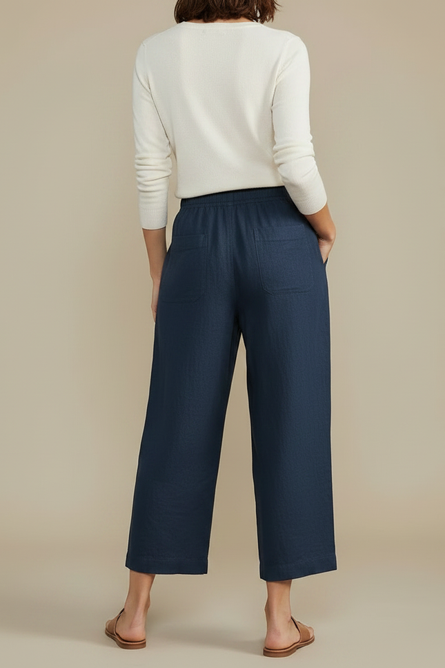 Pantalon Chino Bleu Marine Ample Décontracté Lin Femme - vue 2