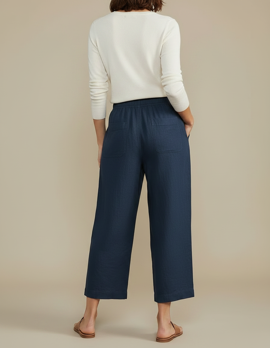 Pantalon Chino Bleu Marine Ample Décontracté Lin Femme - vue 2