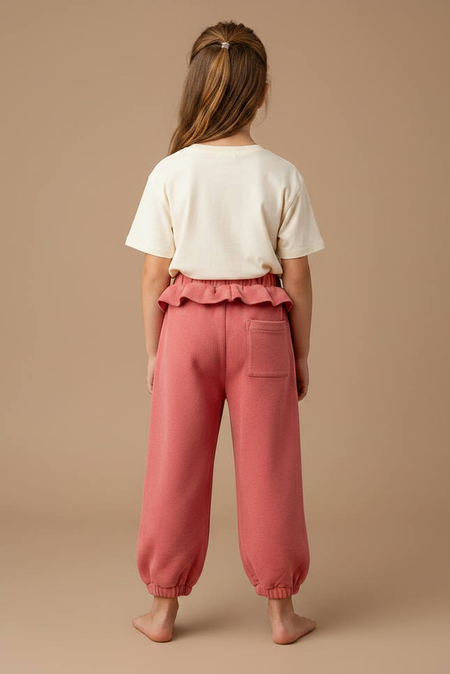 Pantalon Chino Rose Enfant Ample Molleton Cœurs - vue 2