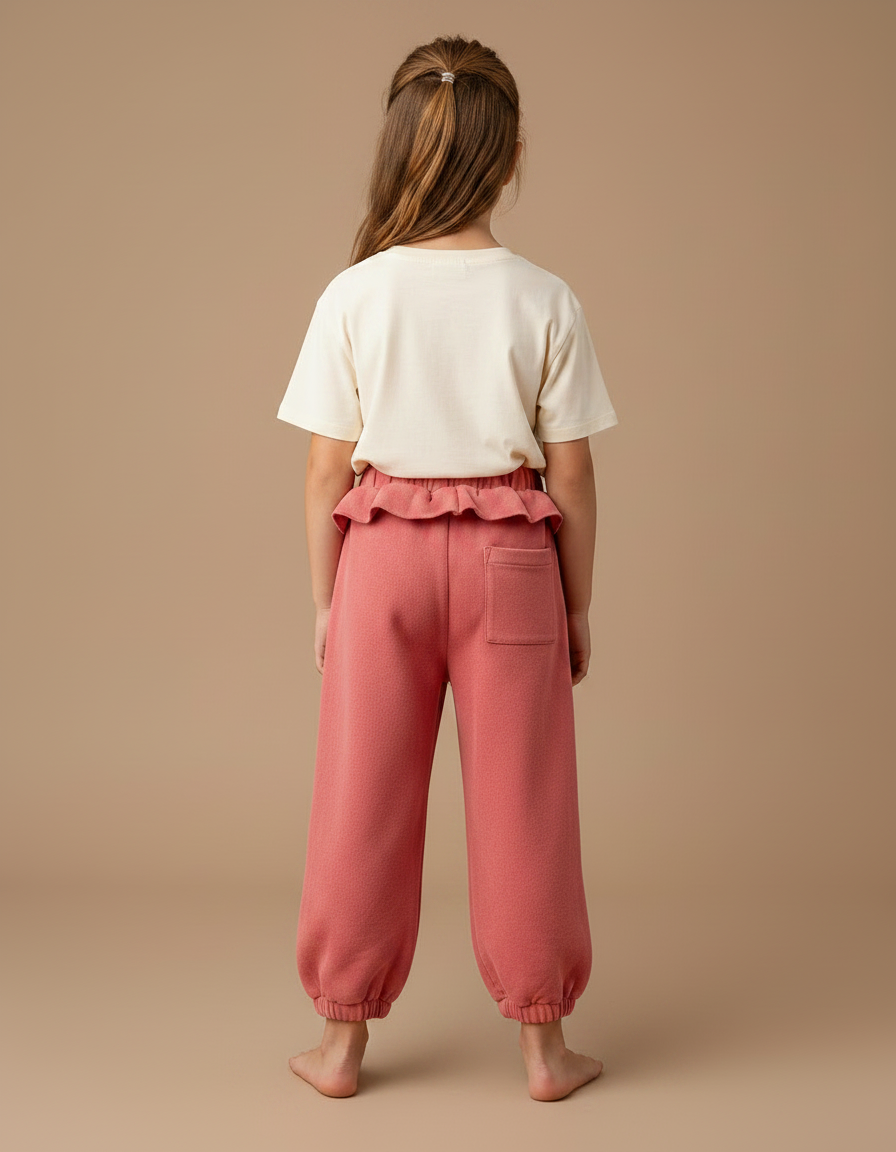 Pantalon Chino Rose Enfant Ample Molleton Cœurs - vue 2