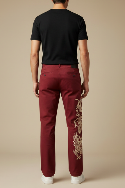 Pantalon Chino Homme Motif - Bordeaux Coton - vue 2