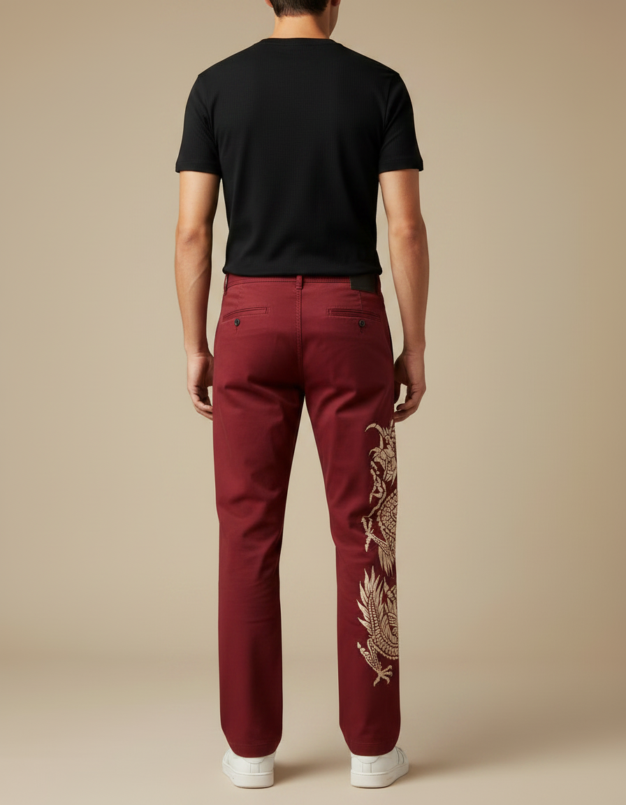 Pantalon Chino Homme Motif - Bordeaux Coton - vue 2