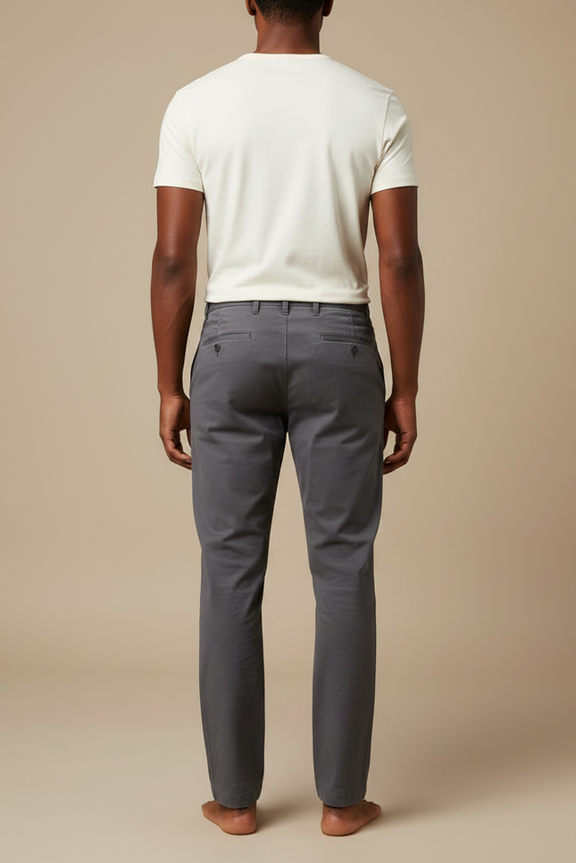 Pantalon Chino Gris Coton Coupe Droite Homme Décontracté - vue 2